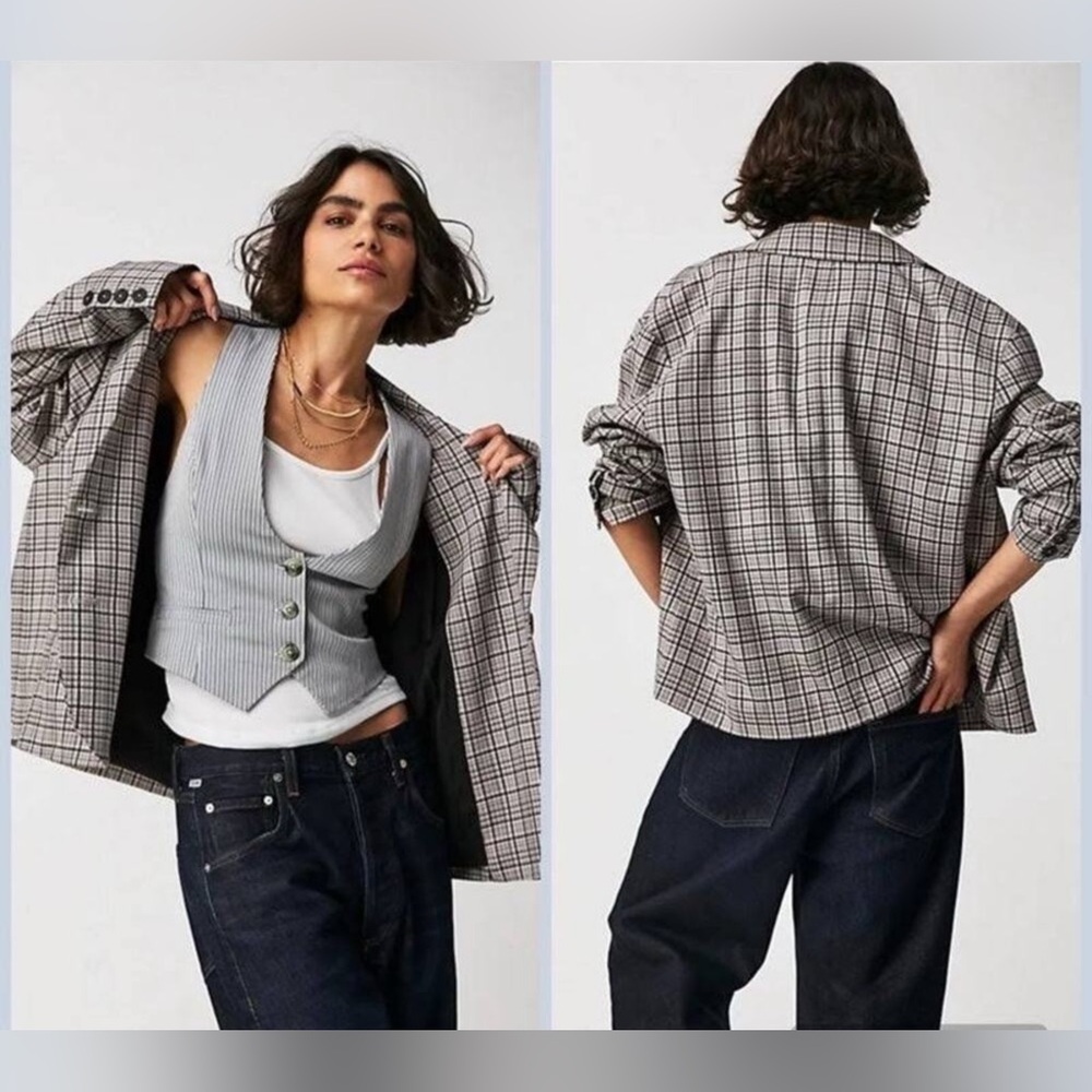 We The Free X Free People Cali Plaid Blazer in Dust Combo ~ Size XL ~ NWOT